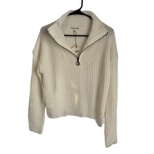 Moral Fiber NWT Cream Junior Size Medium Distressed Knit 1/2 Zip Sweater